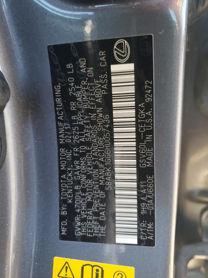 2017 Lexus Es 350 VIN: 58ABK1GG6HU057436 Lot: 61535214