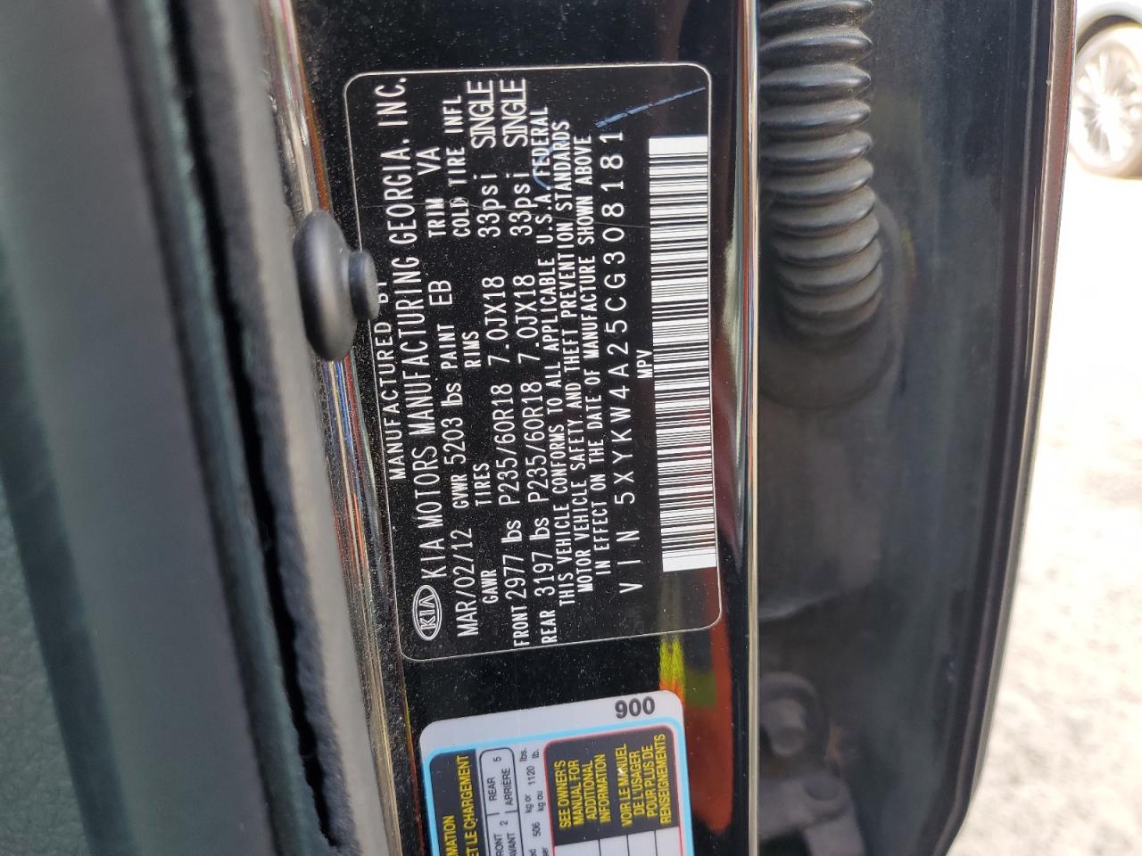 2012 Kia Sorento Sx VIN: 5XYKW4A25CG308181 Lot: 62754734