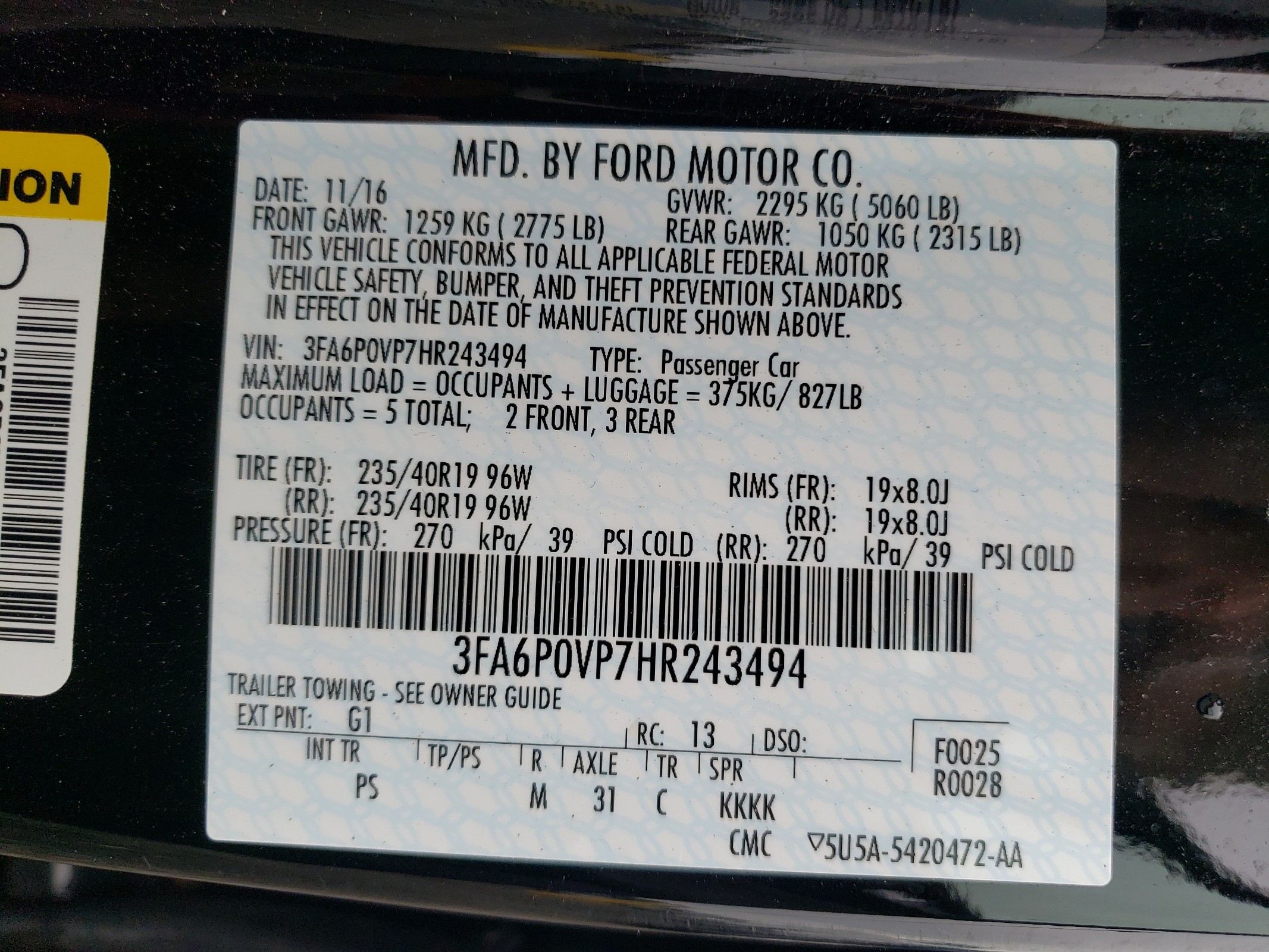 3FA6P0VP7HR243494 2017 Ford Fusion Sport