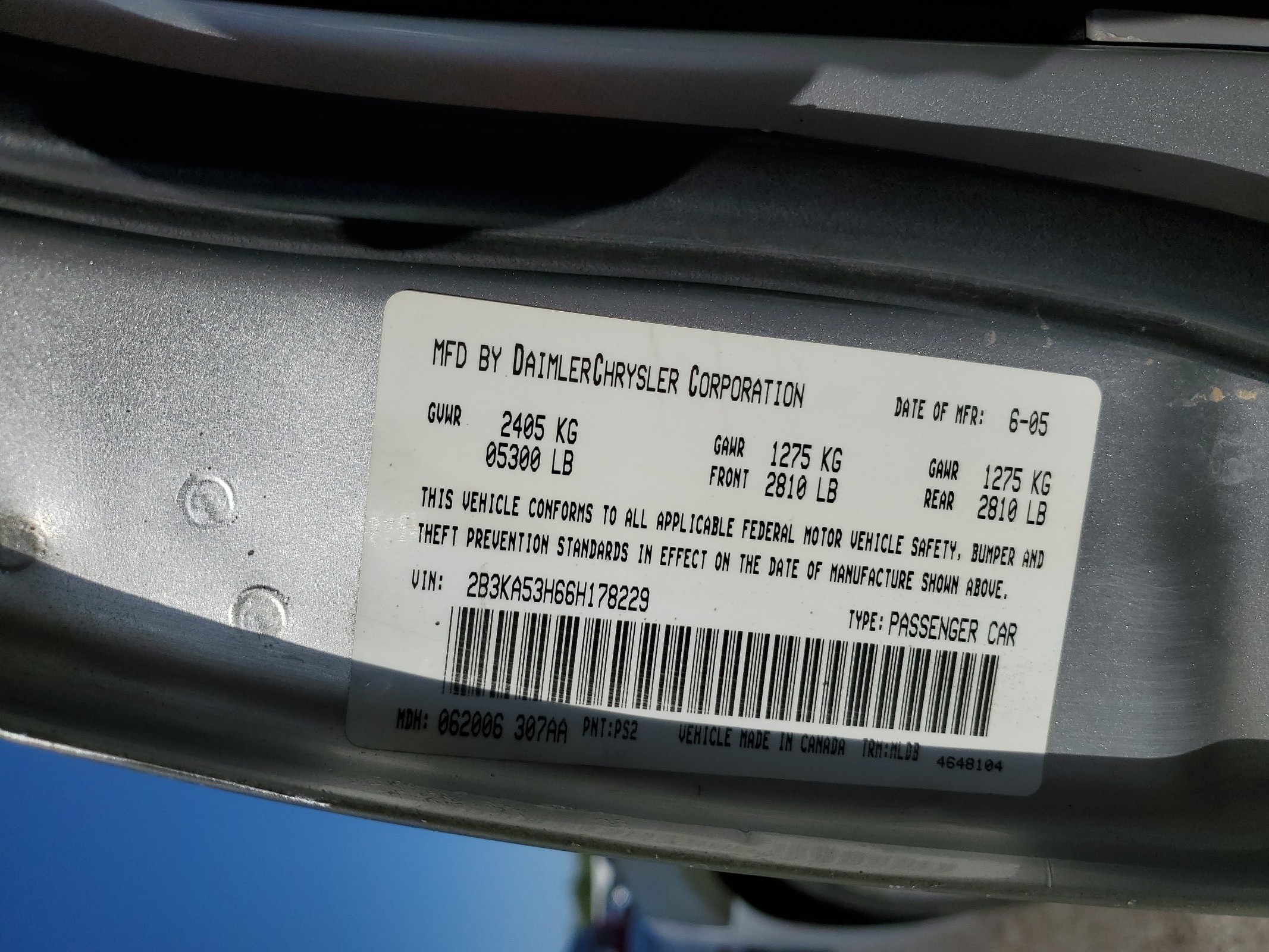 2B3KA53H66H178229 2006 Dodge Charger R/T