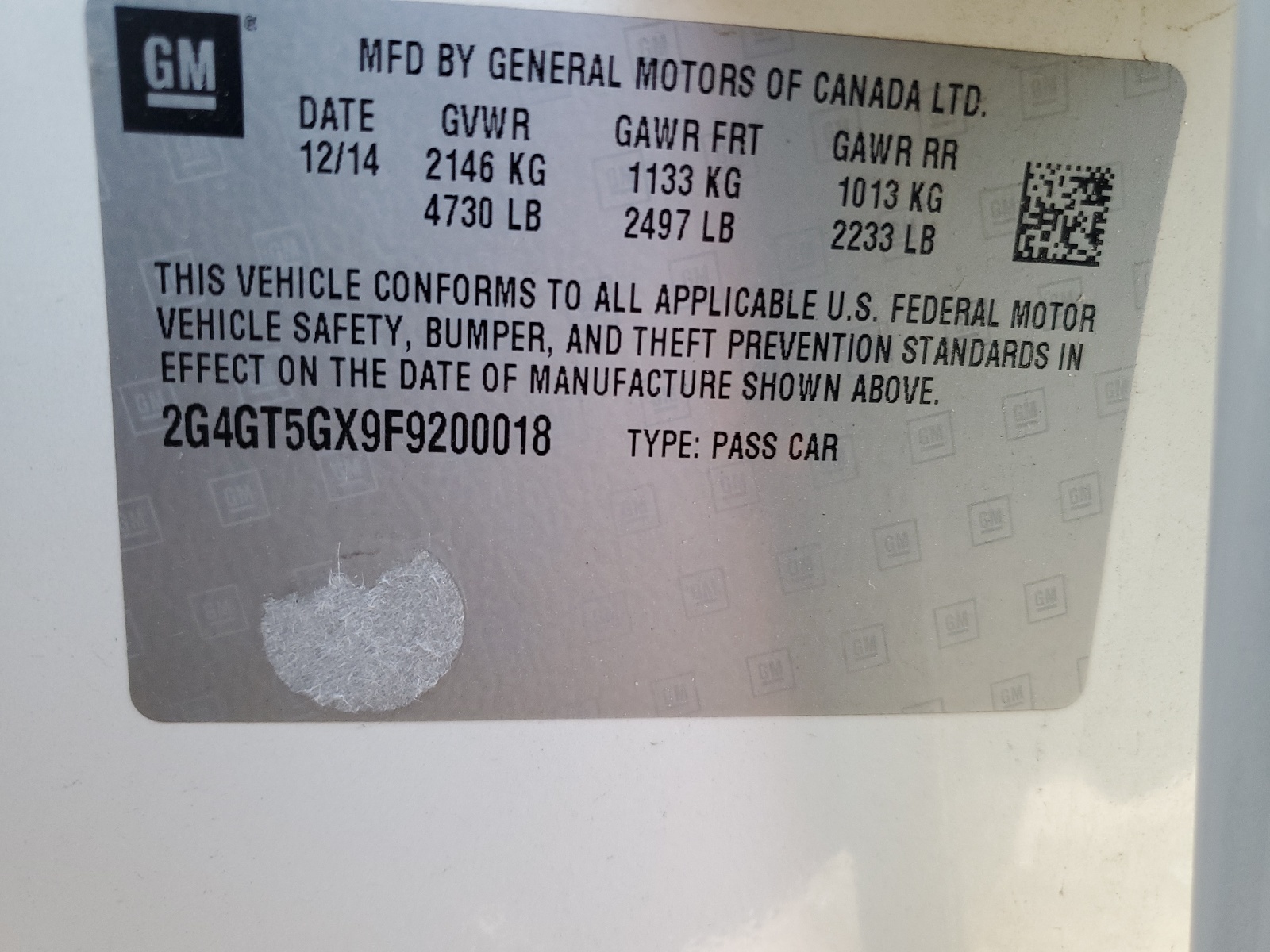 2G4GT5GX9F9200018 2015 Buick Regal Gs