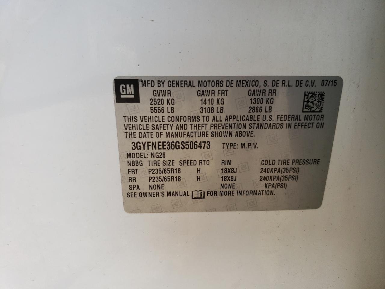 2016 Cadillac Srx Luxury Collection VIN: 3GYFNEE36GS506473 Lot: 64461454