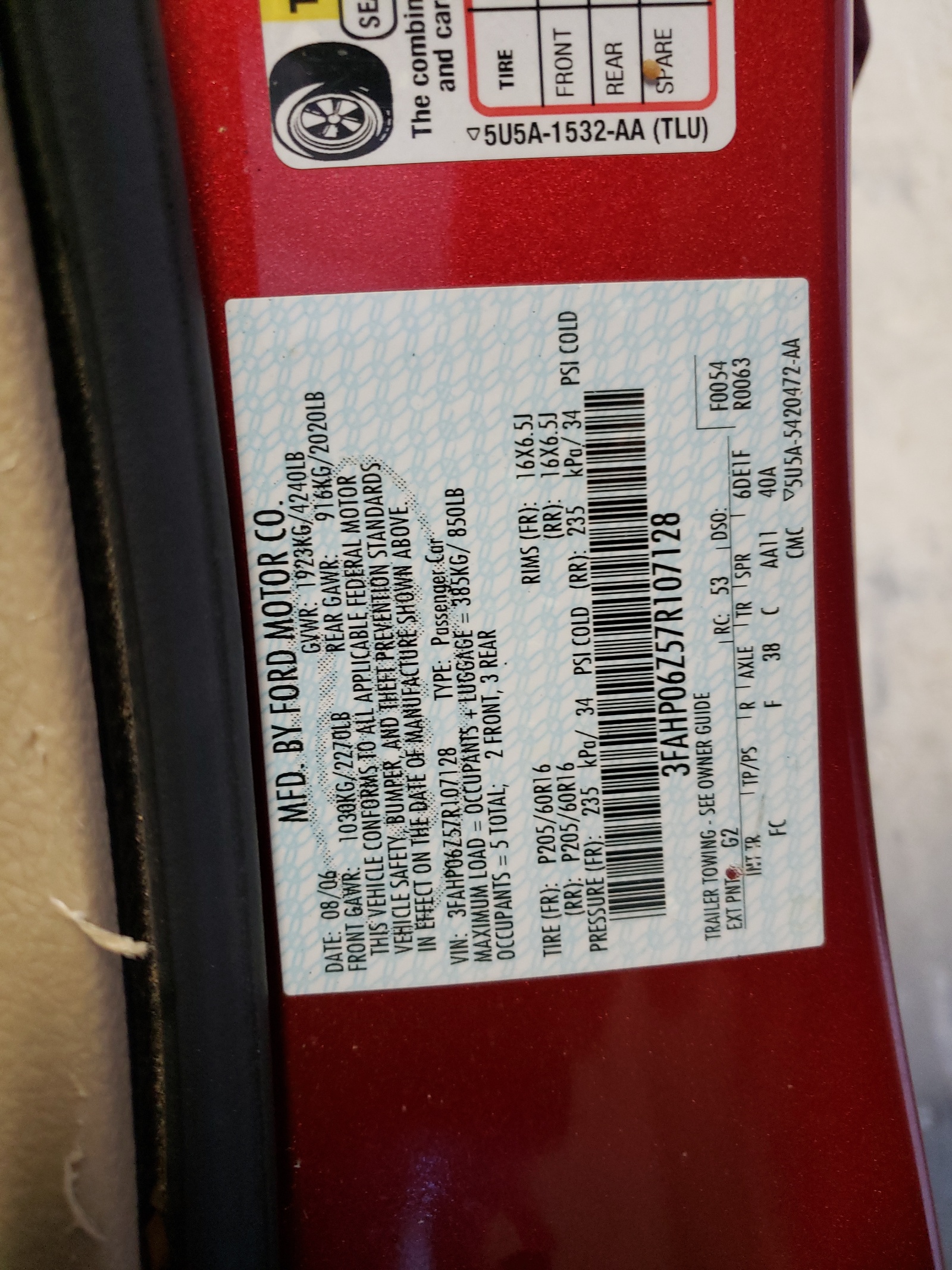 3FAHP06Z57R107128 2007 Ford Fusion S