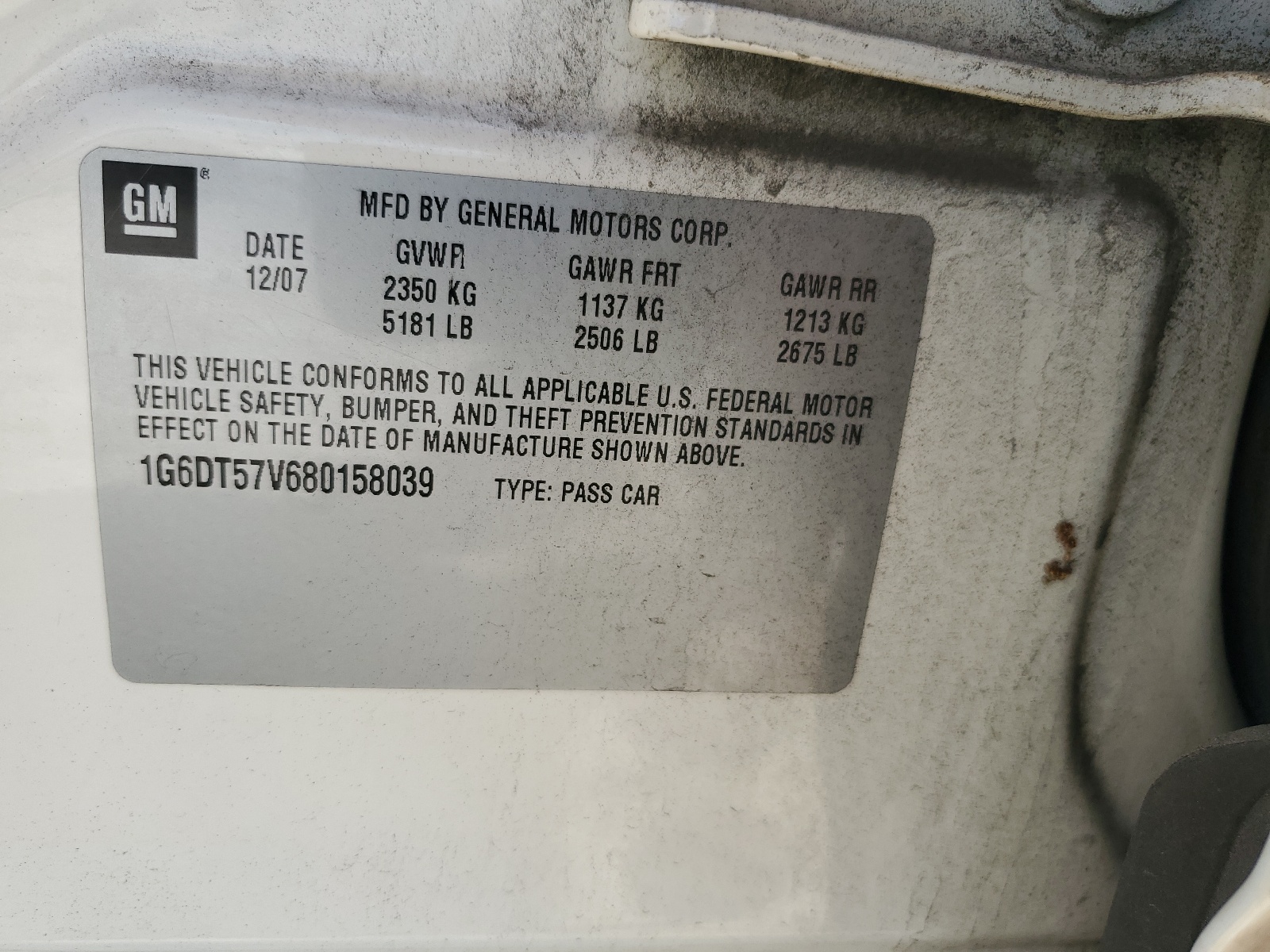 1G6DT57V680158039 2008 Cadillac Cts Hi Feature V6