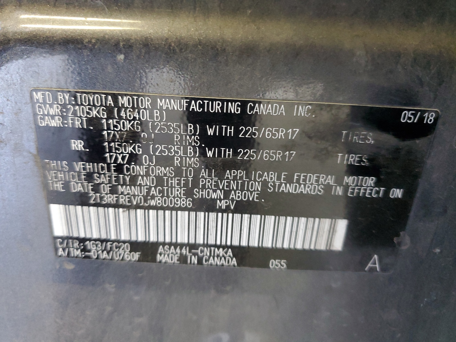 2T3RFREV0JW800986 2018 Toyota Rav4 Adventure