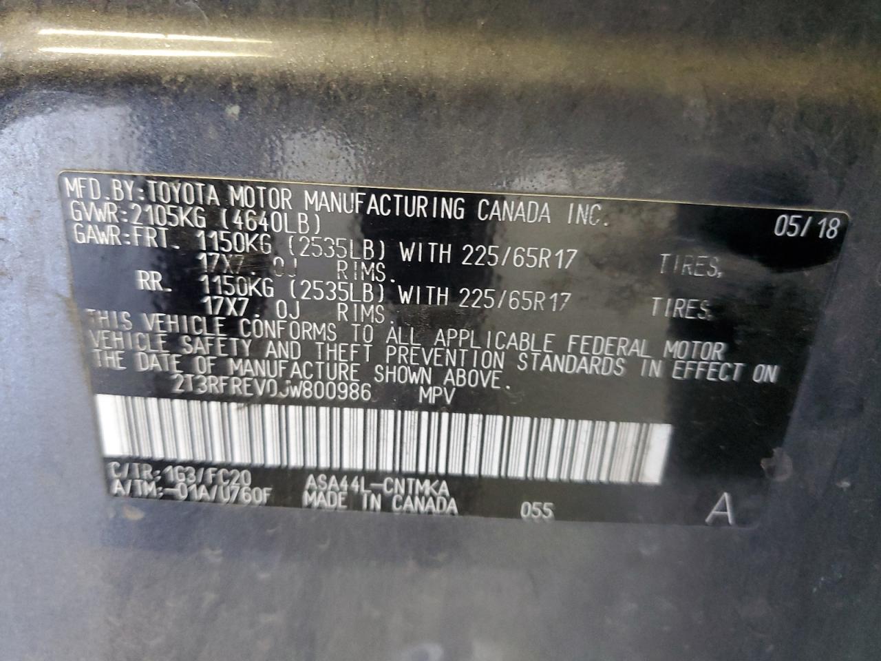 2018 Toyota Rav4 Adventure VIN: 2T3RFREV0JW800986 Lot: 65453754