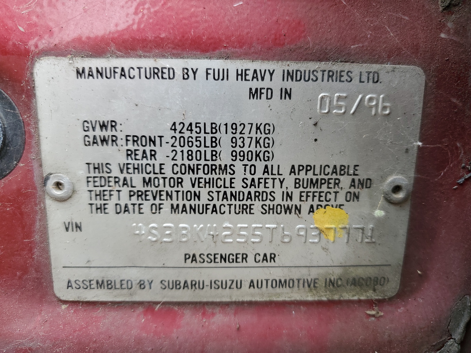 4S3BK4255T6937771 1996 Subaru Legacy Brighton