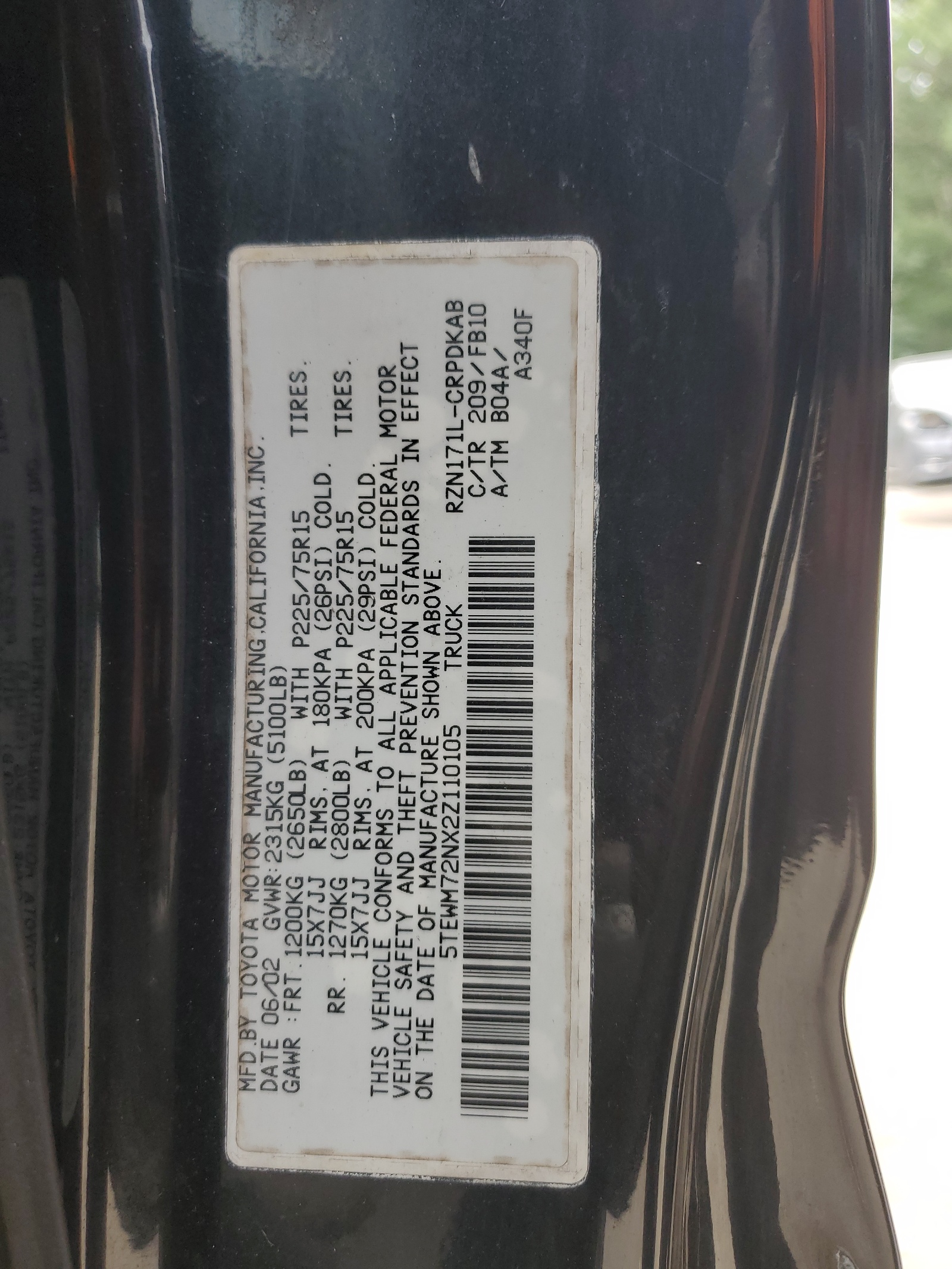 5TEWM72NX2Z110105 2002 Toyota Tacoma Xtracab