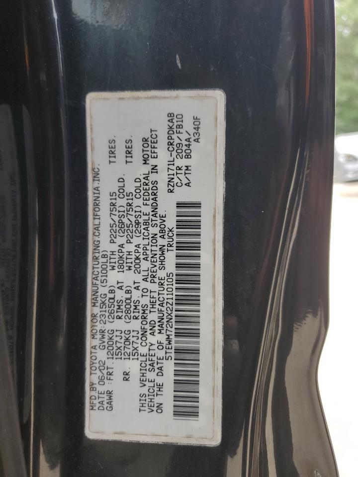 2002 Toyota Tacoma Xtracab VIN: 5TEWM72NX2Z110105 Lot: 65352684