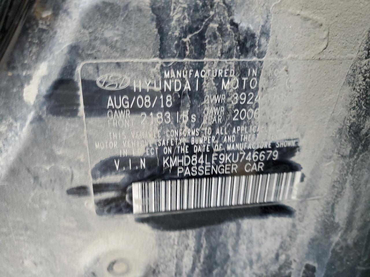 2019 Hyundai Elantra Sel VIN: KMHD84LF9KU746679 Lot: 62096194