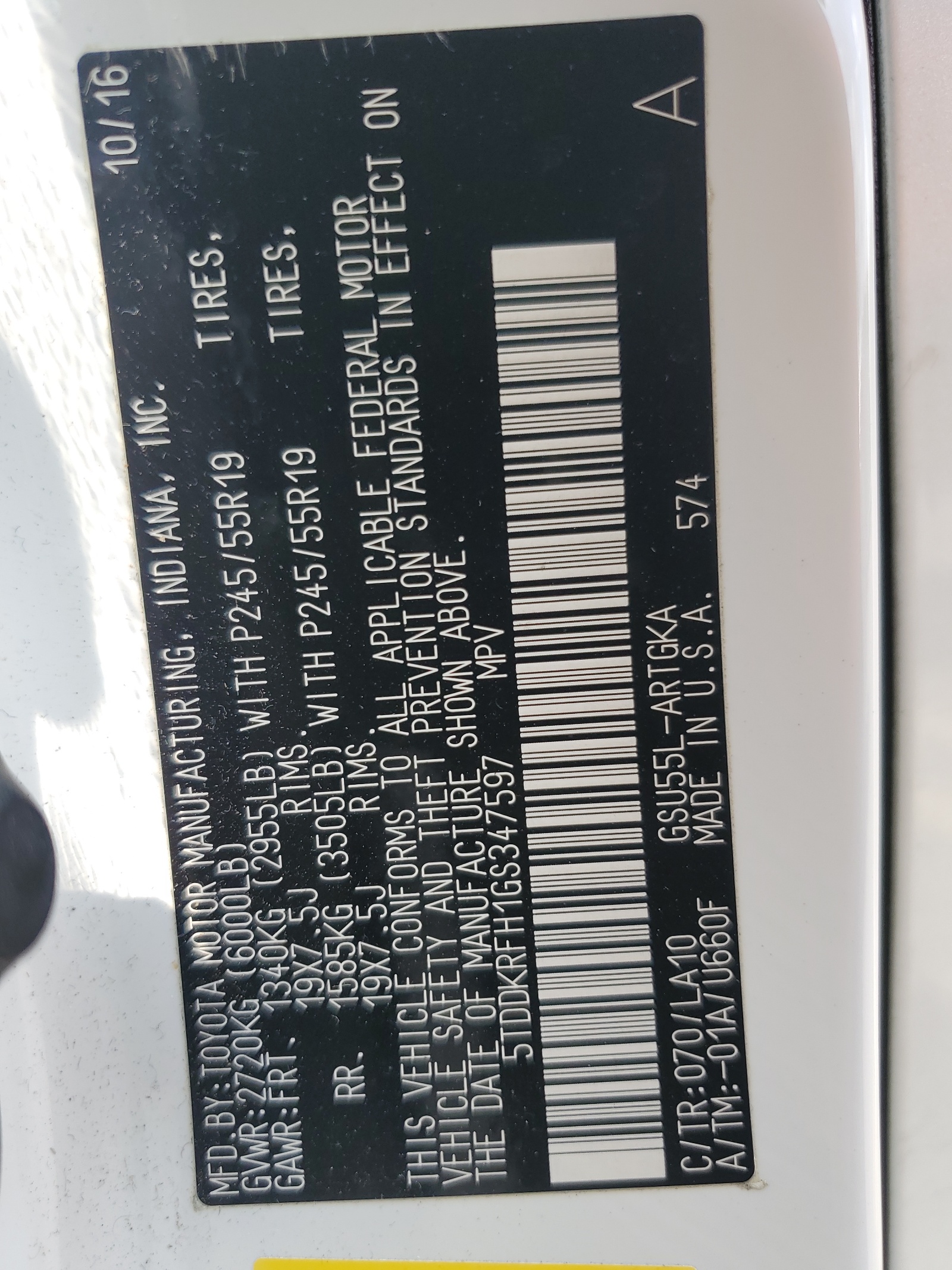 5TDDKRFH1GS347597 2016 Toyota Highlander Limited