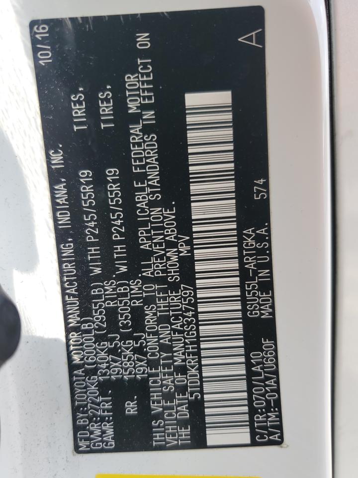 2016 Toyota Highlander Limited VIN: 5TDDKRFH1GS347597 Lot: 65523394