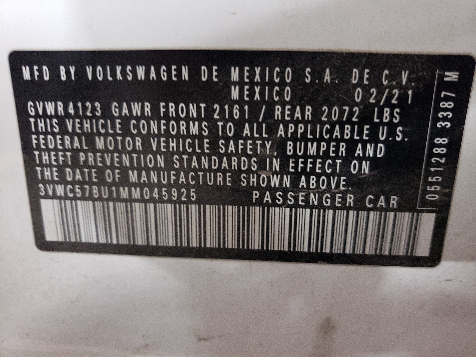 3VWC57BU1MM045925 2021 Volkswagen Jetta Se