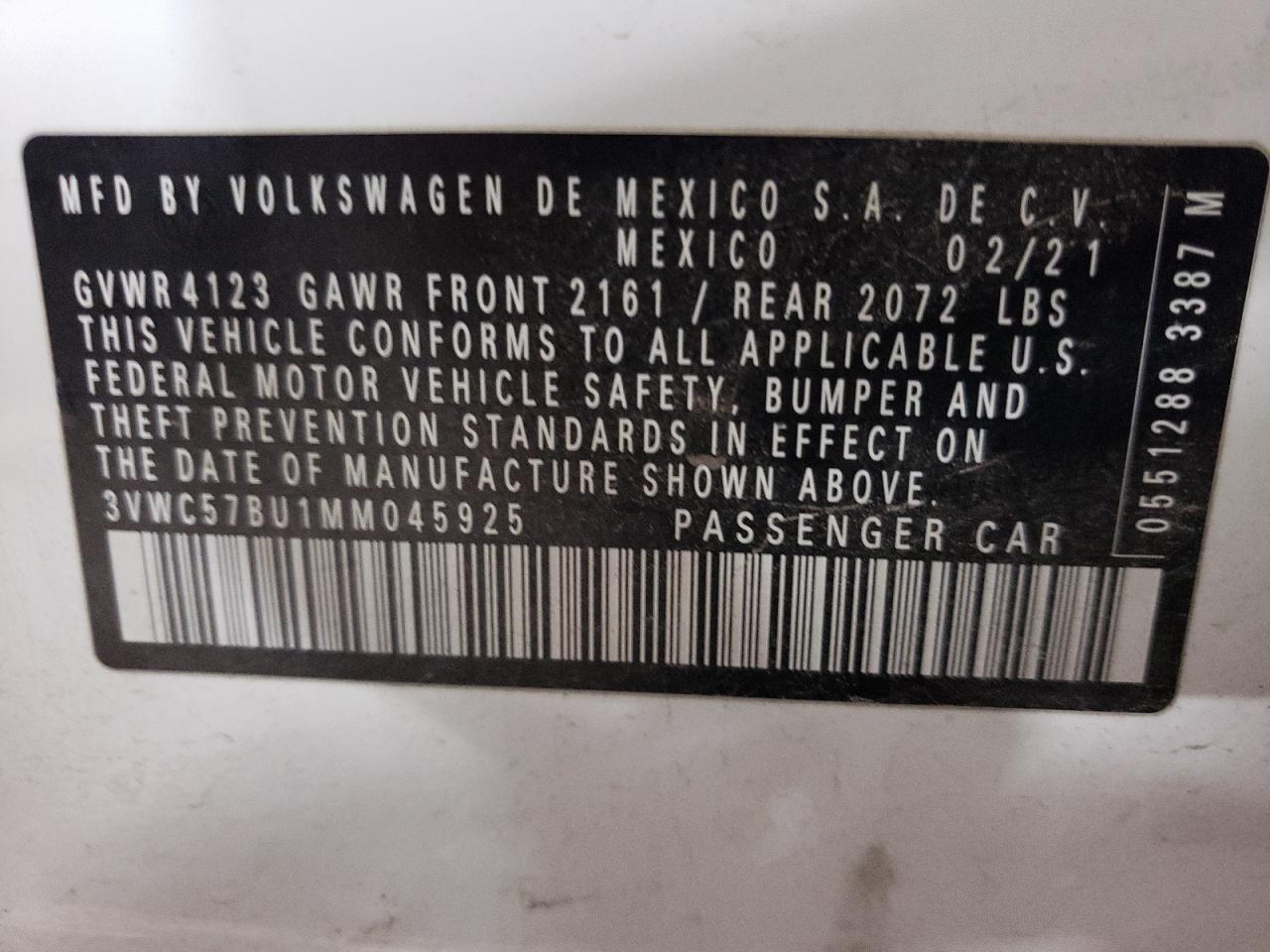 2021 Volkswagen Jetta Se VIN: 3VWC57BU1MM045925 Lot: 64847404