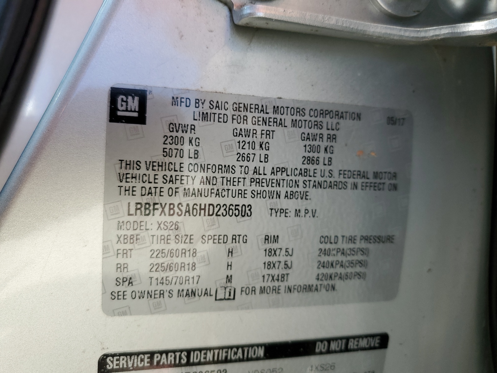 LRBFXBSA6HD236503 2017 Buick Envision Essence