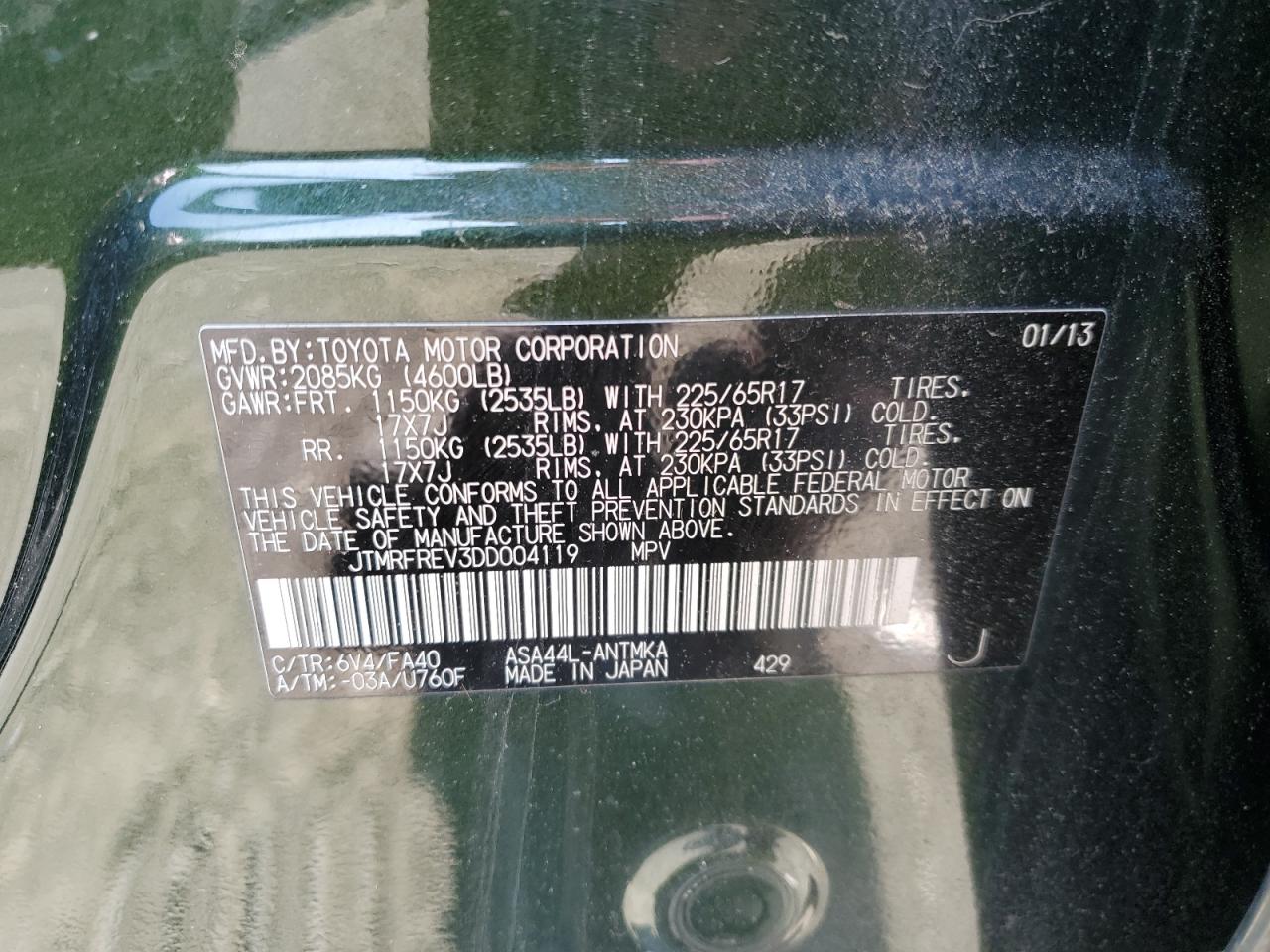 2013 Toyota Rav4 Xle VIN: JTMRFREV3DD004119 Lot: 58951144