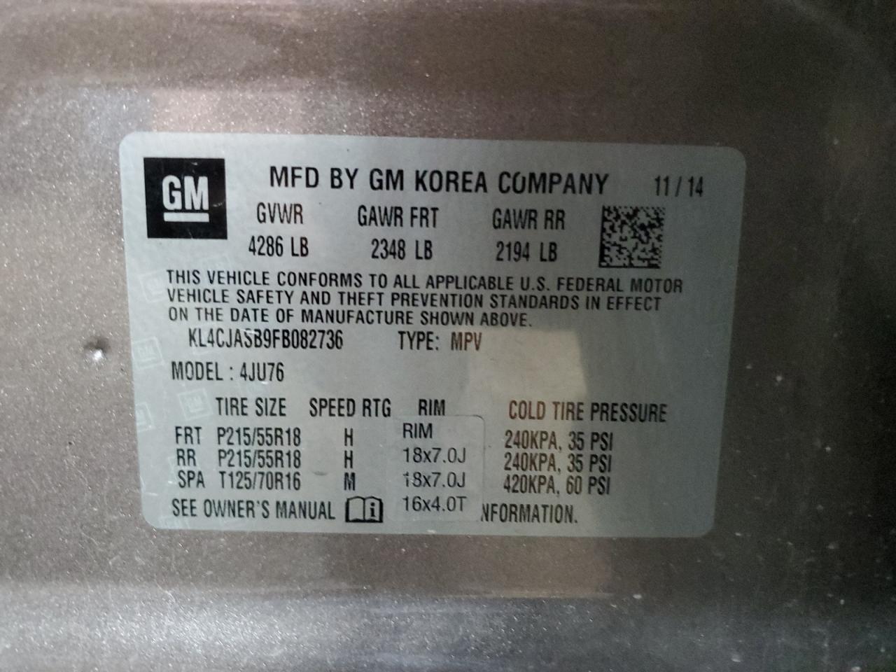 2015 Buick Encore VIN: KL4CJASB9FB082736 Lot: 61896994