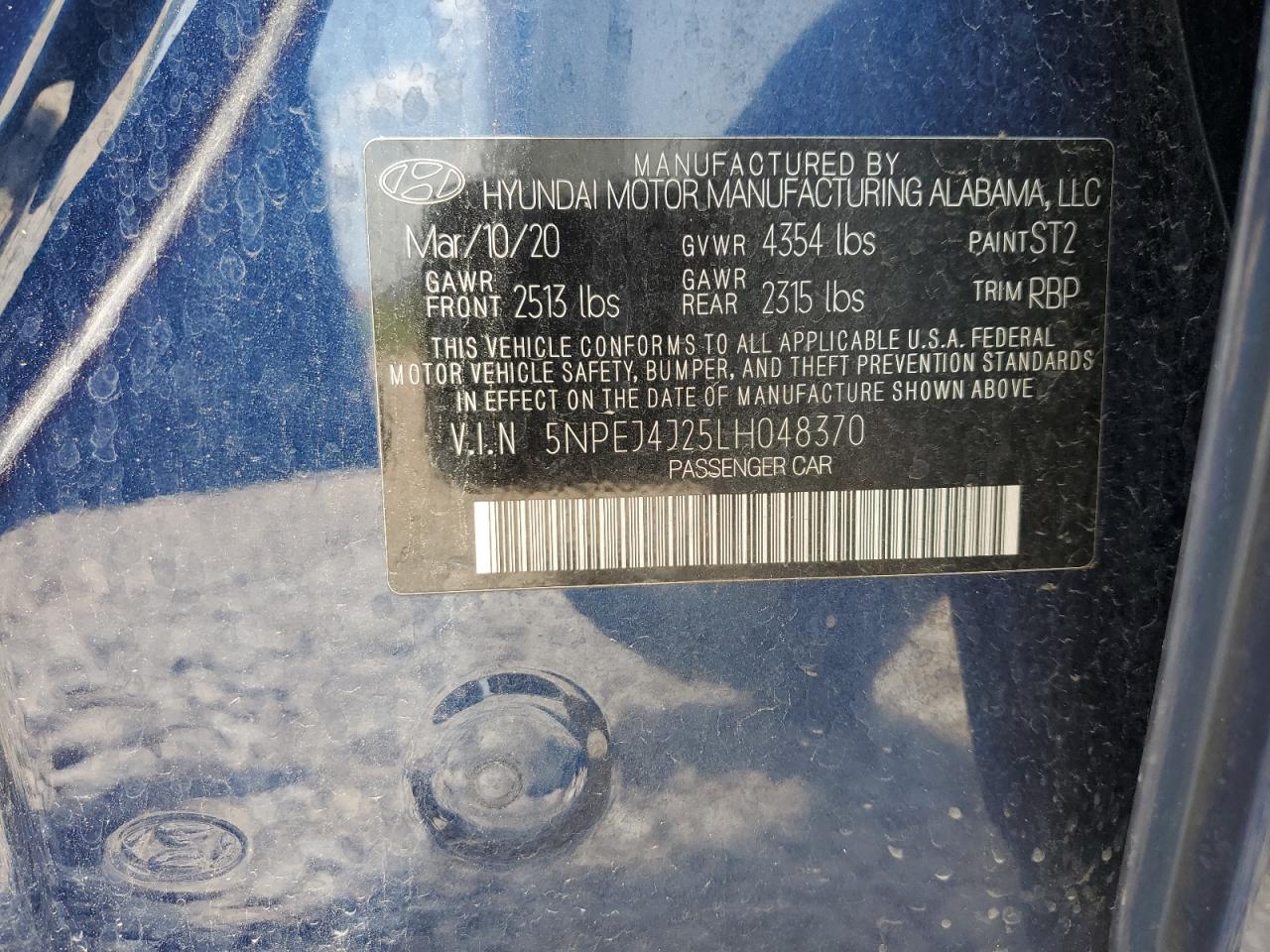 2020 Hyundai Sonata Sel Plus VIN: 5NPEJ4J25LH048370 Lot: 64002394