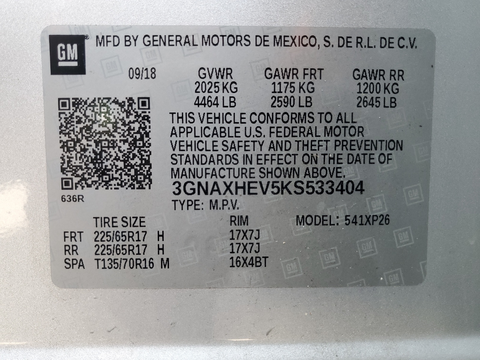 3GNAXHEV5KS533404 2019 Chevrolet Equinox Ls