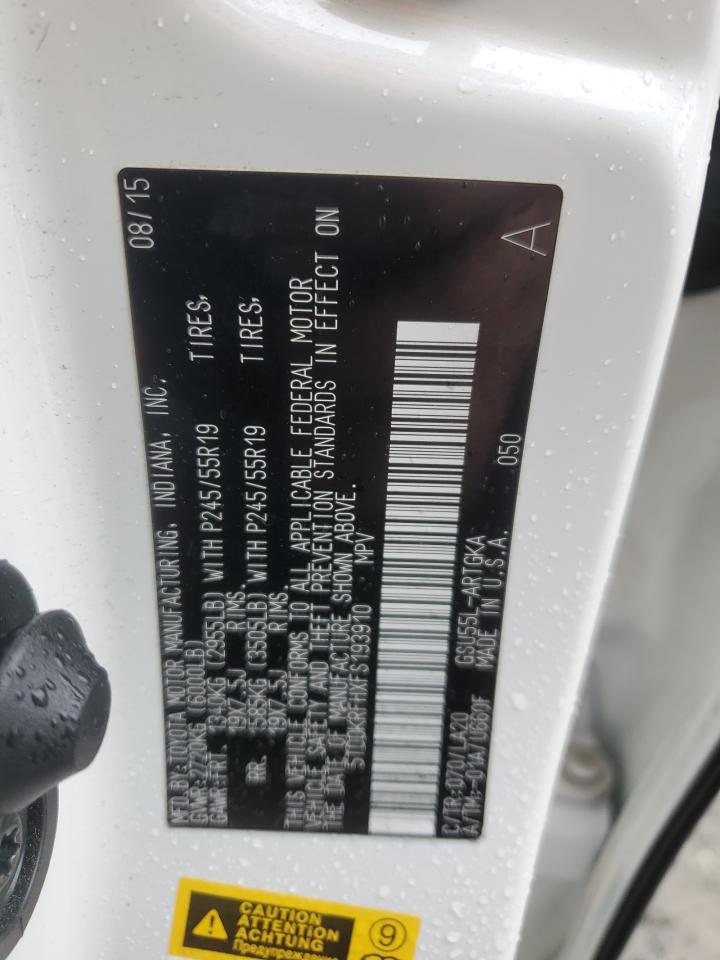 2015 Toyota Highlander Limited VIN: 5TDDKRFHXFS193910 Lot: 63632404