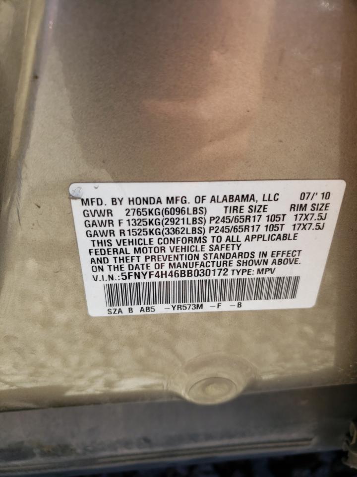 2011 Honda Pilot Ex VIN: 5FNYF4H46BB030172 Lot: 61798764