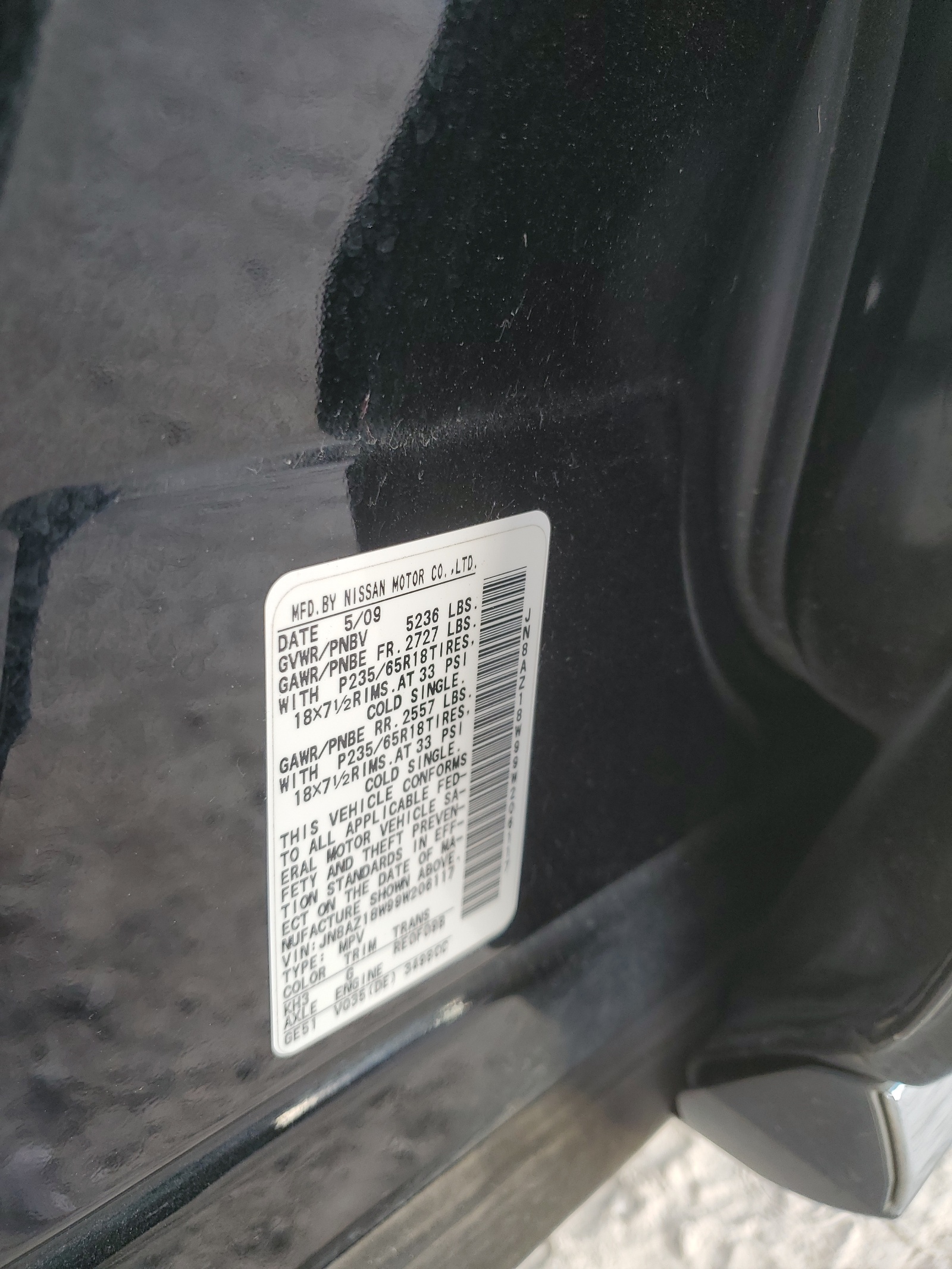 JN8AZ18W99W206117 2009 Nissan Murano S