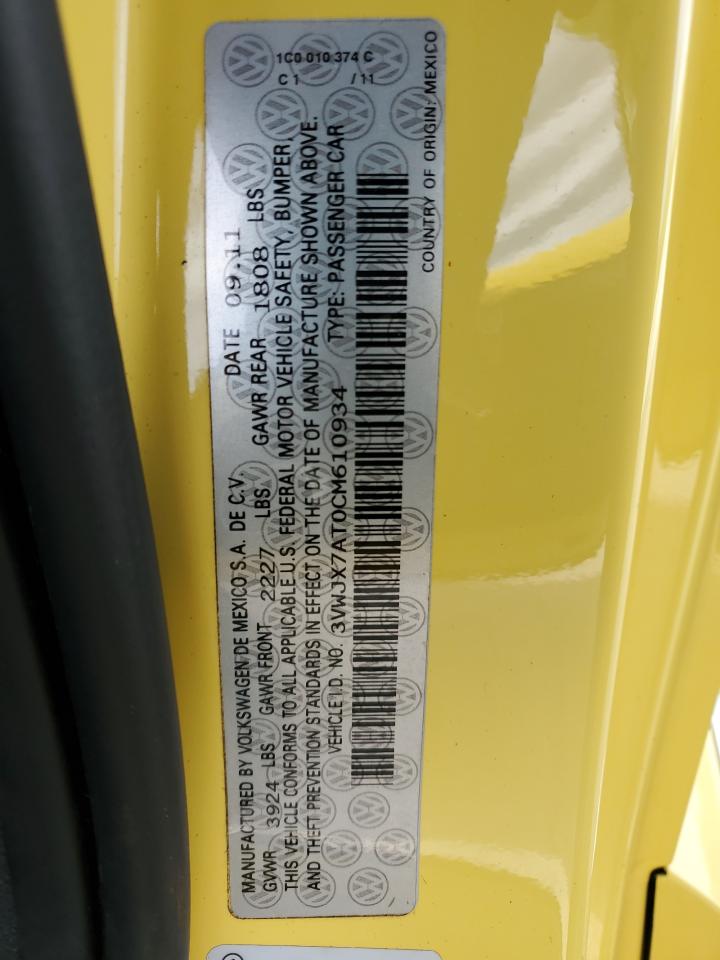 2012 Volkswagen Beetle VIN: 3VWJX7AT0CM610934 Lot: 61404374