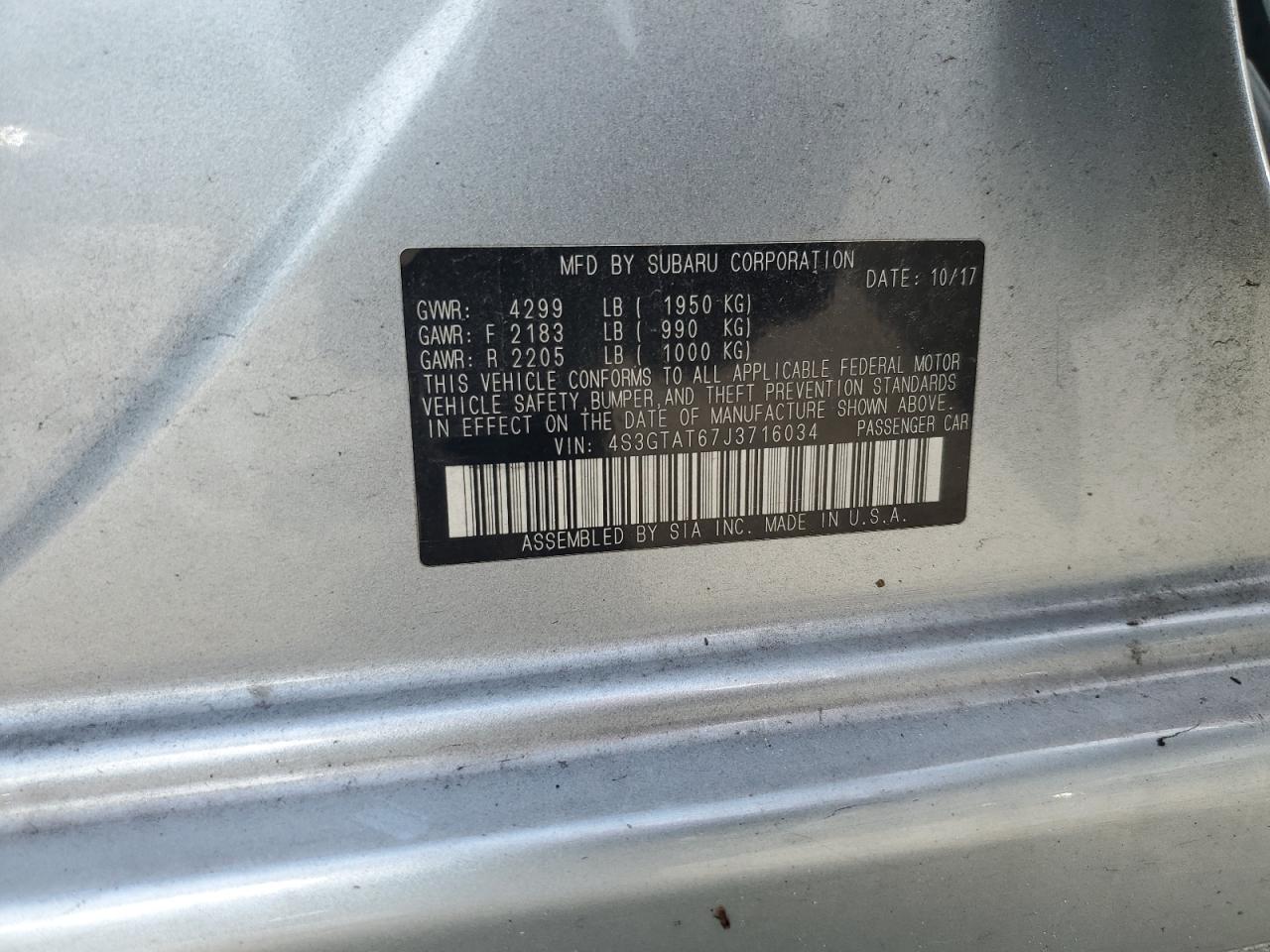 2018 Subaru Impreza Limited VIN: 4S3GTAT67J3716034 Lot: 64795684