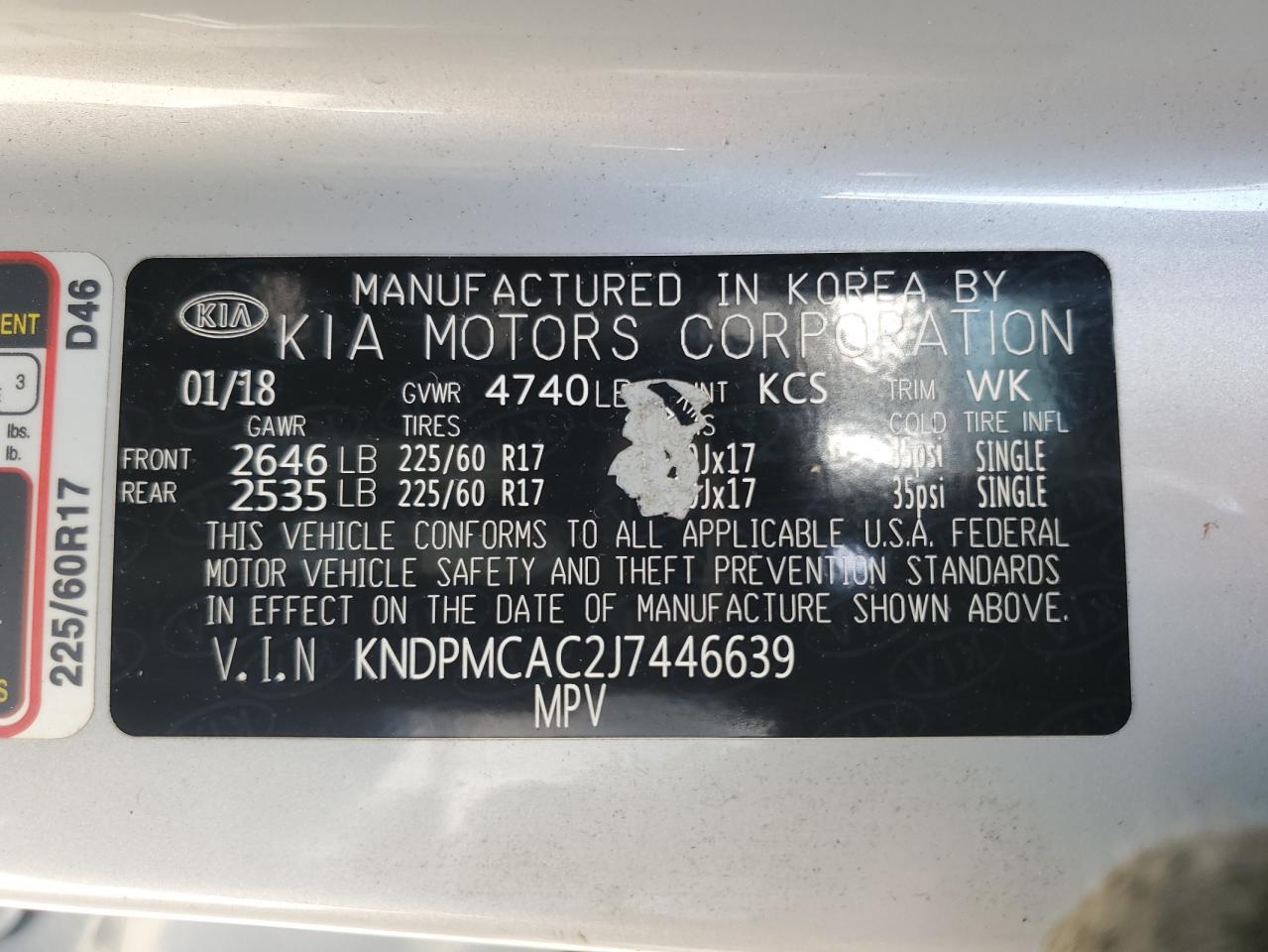 KNDPMCAC2J7446639 2018 Kia Sportage Lx