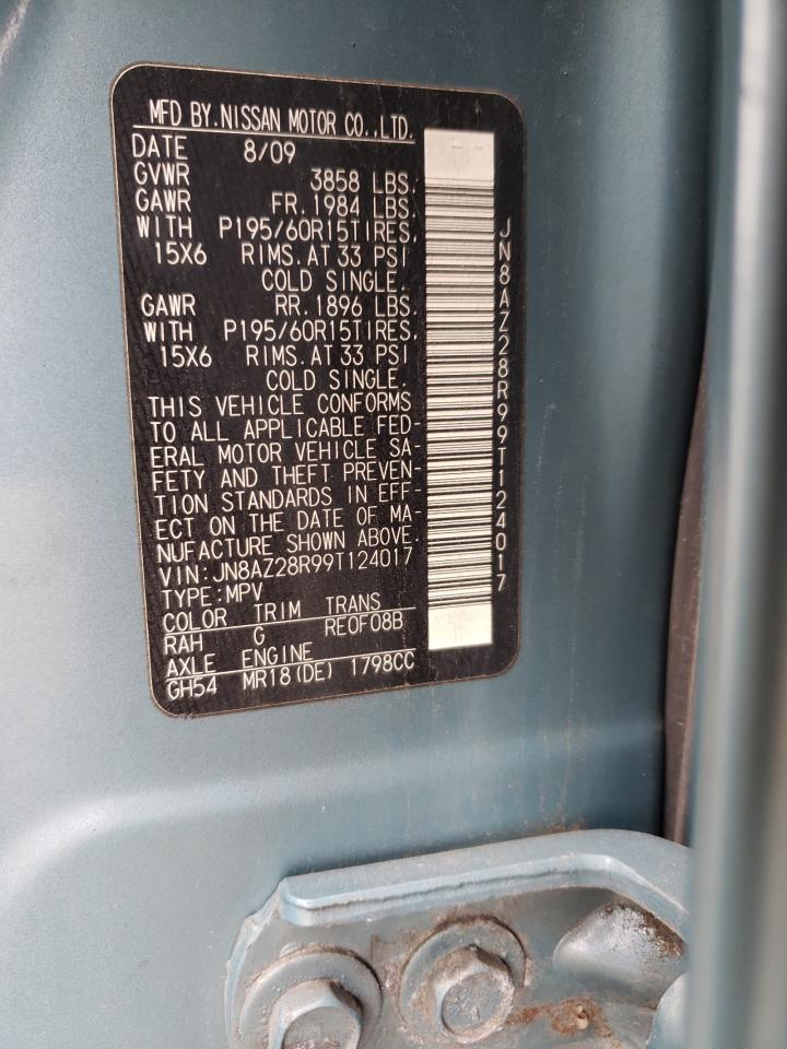 2009 Nissan Cube Base VIN: JN8AZ28R99T124017 Lot: 61996994