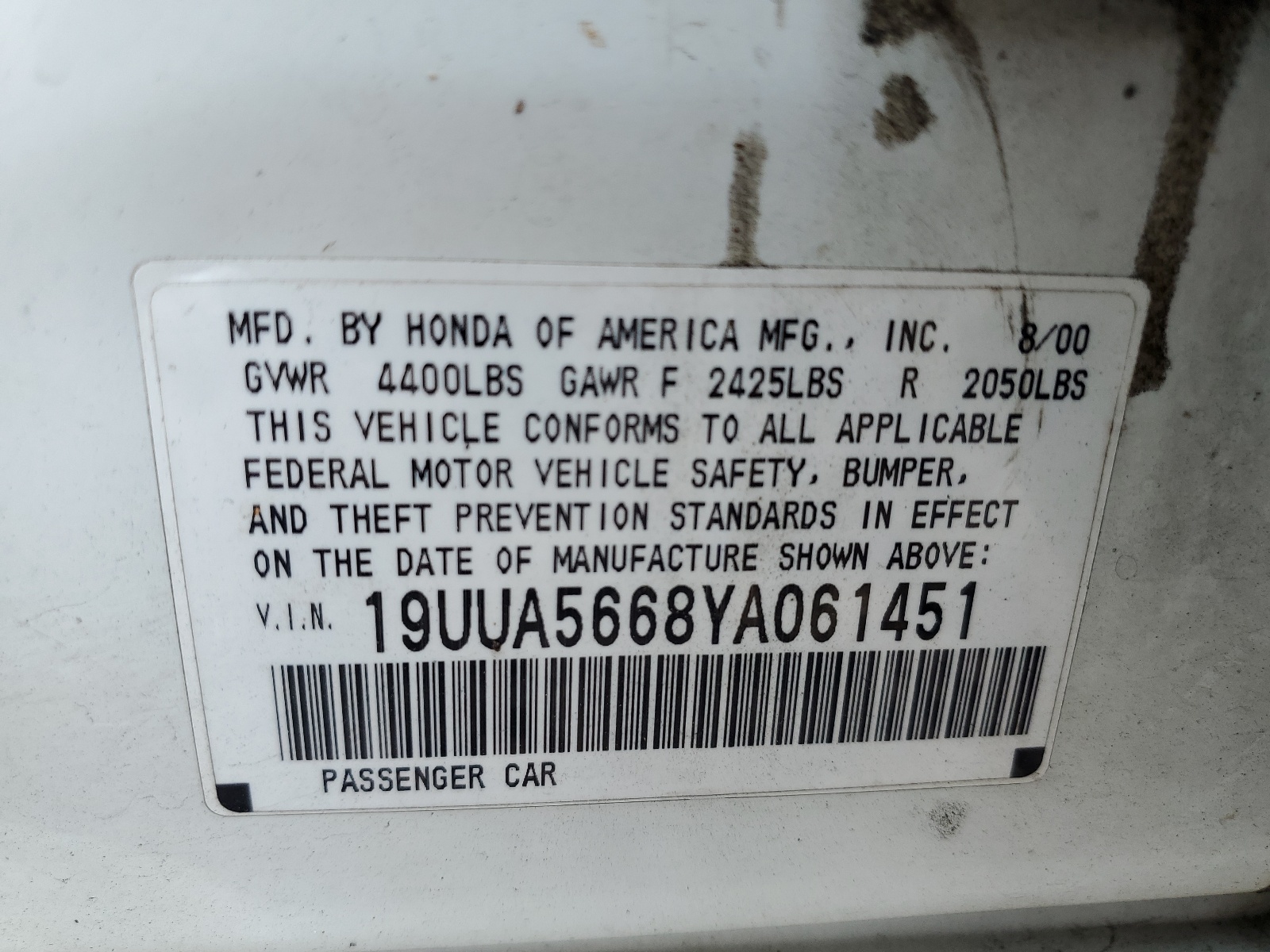 19UUA5668YA061451 2000 Acura 3.2Tl