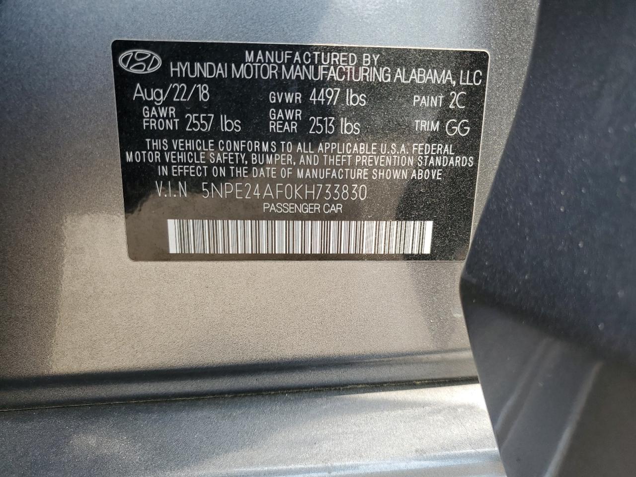 2019 Hyundai Sonata Se VIN: 5NPE24AF0KH733830 Lot: 62855314