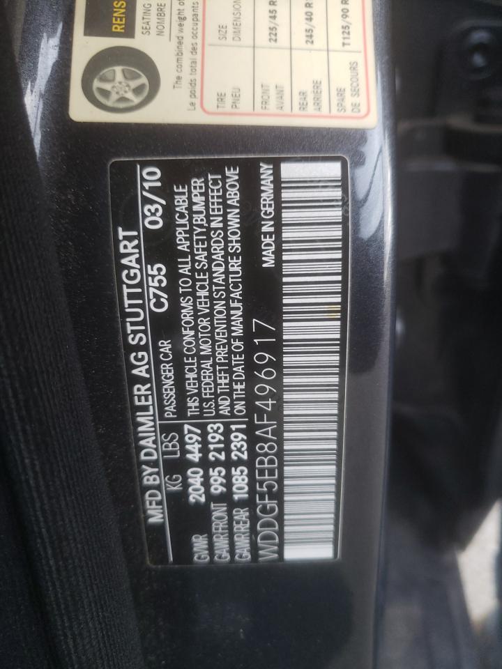 2010 Mercedes-Benz C 300 VIN: WDDGF5EB8AF496917 Lot: 65091204