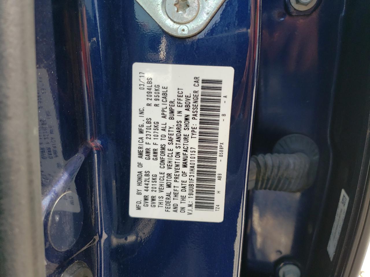 2017 Acura Tlx VIN: 19UUB1F31HA010157 Lot: 62851084