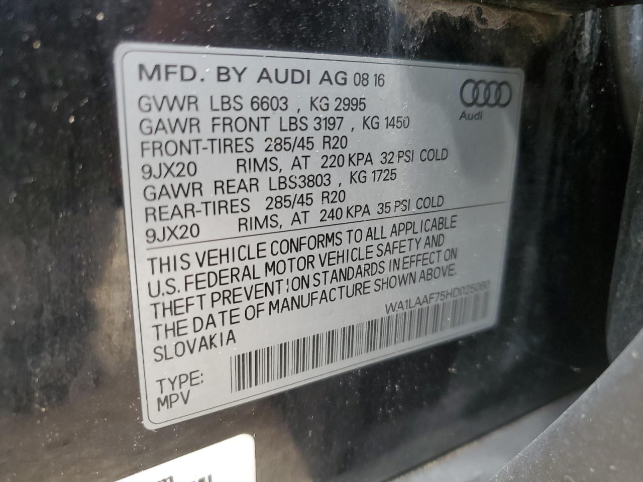2017 Audi Q7 Premium Plus VIN: WA1LAAF75HD025060 Lot: 65354524