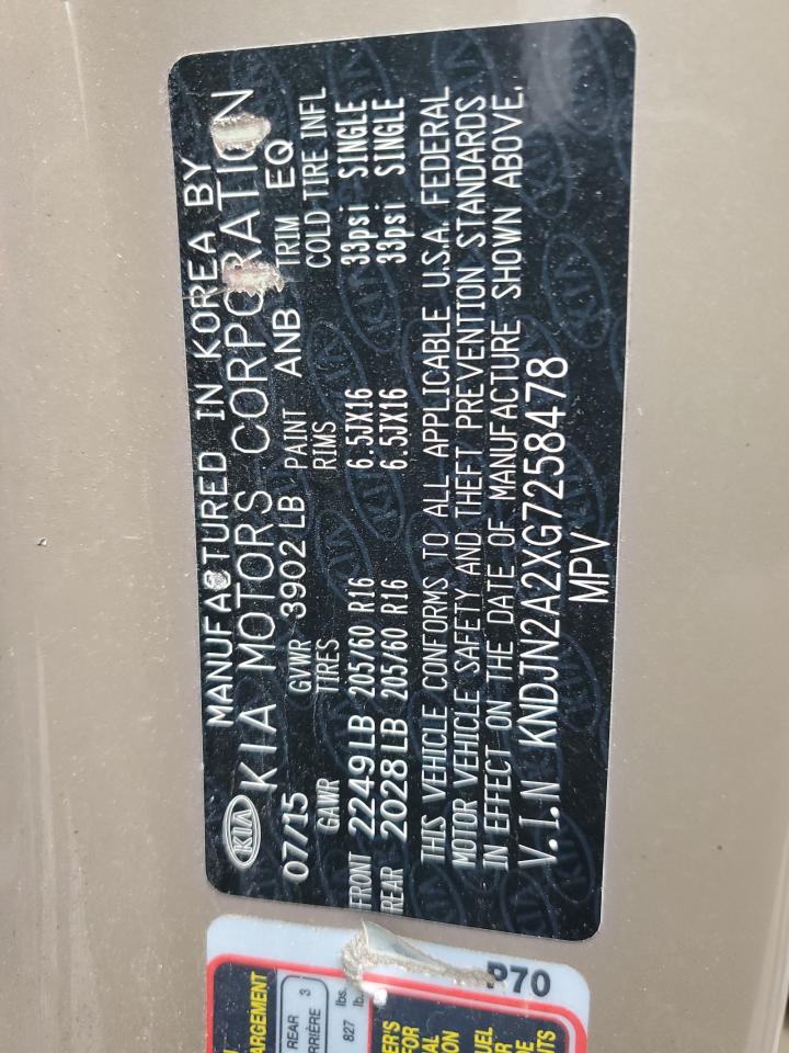 2016 Kia Soul VIN: KNDJN2A2XG7258478 Lot: 63107894