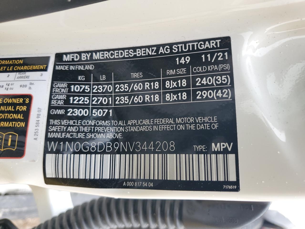 2022 Mercedes-Benz Glc 300 VIN: W1N0G8DB9NV344208 Lot: 64946244