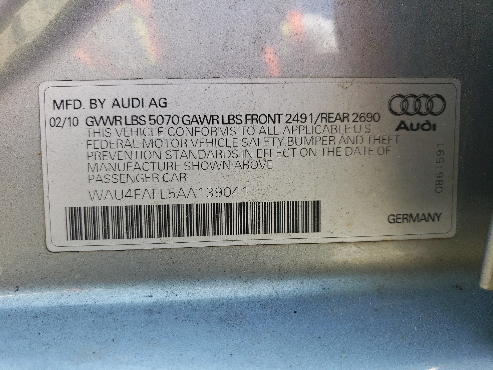 WAU4FAFL5AA139041 2010 Audi A4 Prestige
