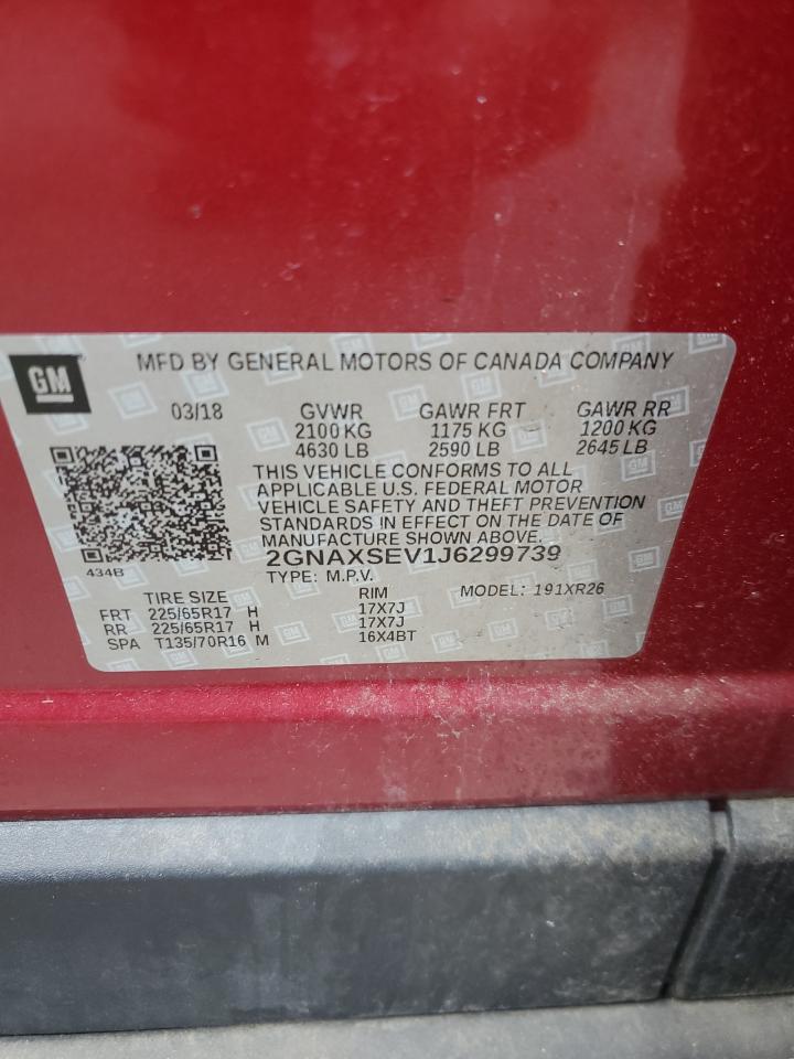 2018 Chevrolet Equinox Lt VIN: 2GNAXSEV1J6299739 Lot: 64152394