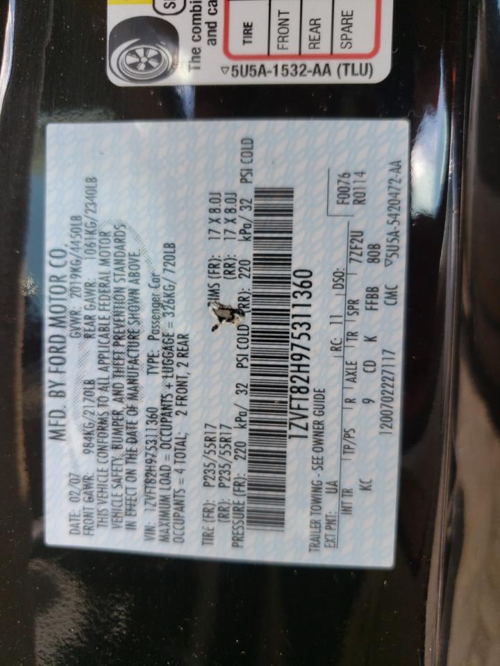 2007 Ford Mustang Gt VIN: 1ZVFT82H975311360 Lot: 64183774