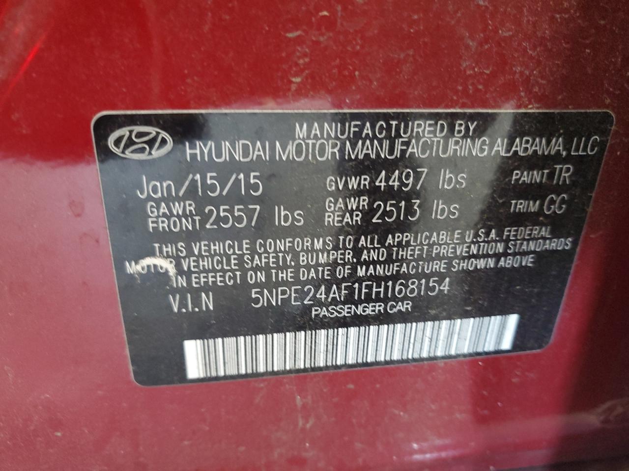 2015 Hyundai Sonata Se VIN: 5NPE24AF1FH168154 Lot: 61986834