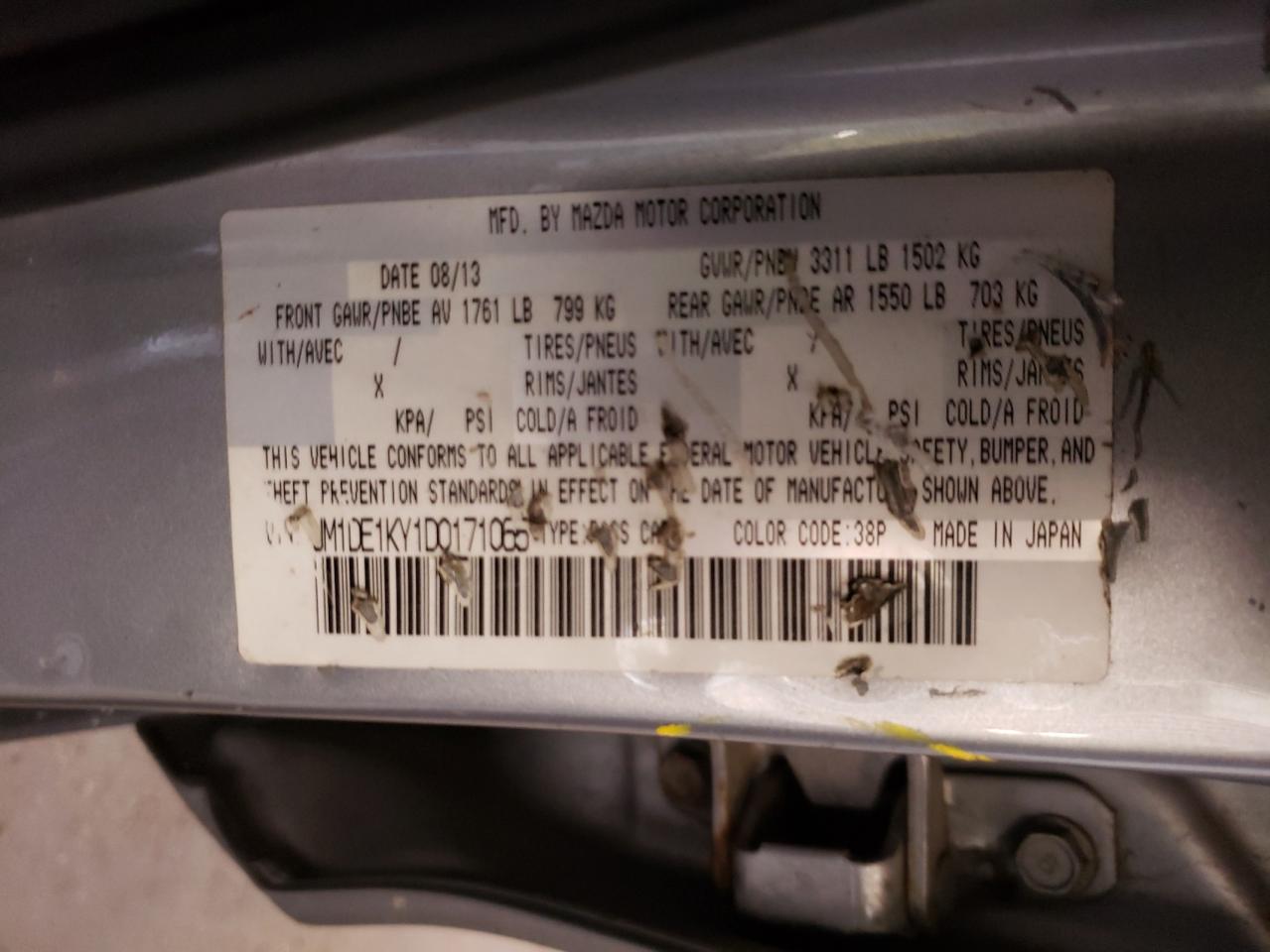 2013 Mazda Mazda2 VIN: JM1DE1KY1D0171065 Lot: 63460414