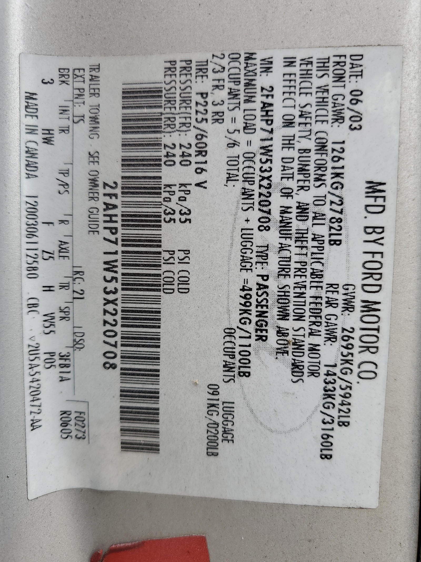 2FAHP71W53X220708 2003 Ford Crown Victoria Police Interceptor