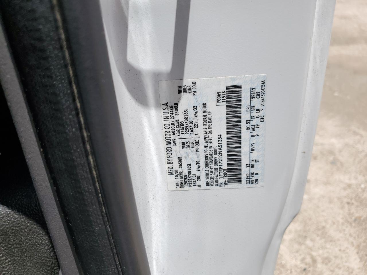 2002 Ford F150 VIN: 1FTRF17212NA51354 Lot: 65111424