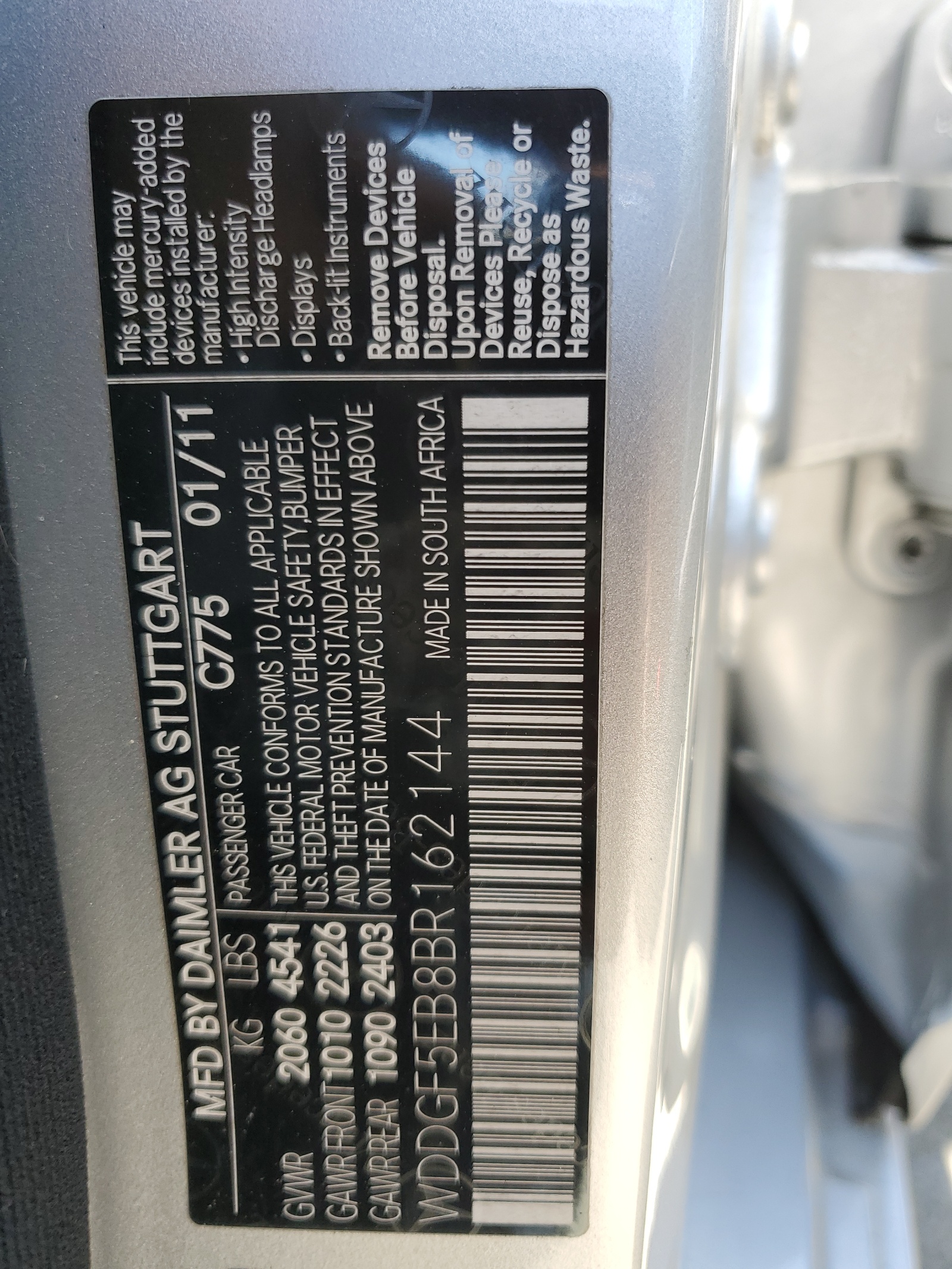 WDDGF5EB8BR162144 2011 Mercedes-Benz C 300