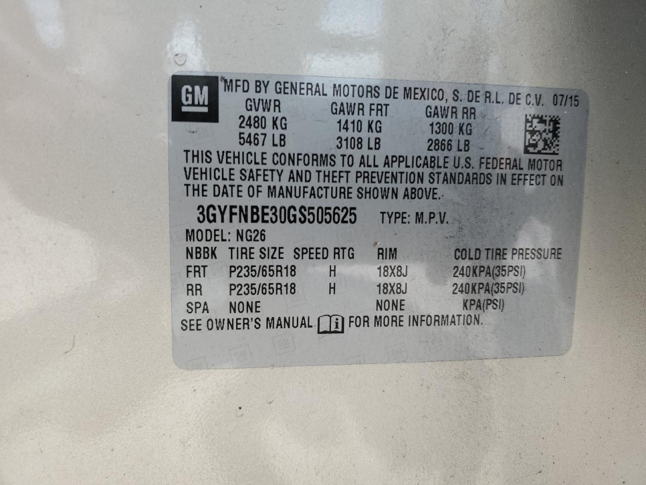 2016 Cadillac Srx Luxury Collection VIN: 3GYFNBE30GS505625 Lot: 63505984