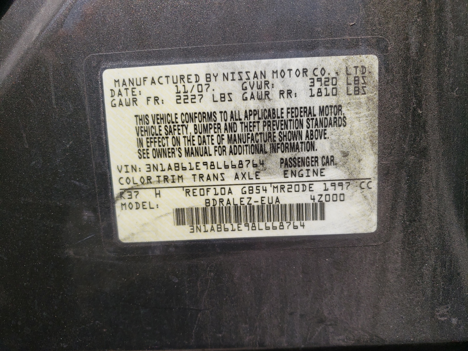 3N1AB61E98L668764 2008 Nissan Sentra 2.0