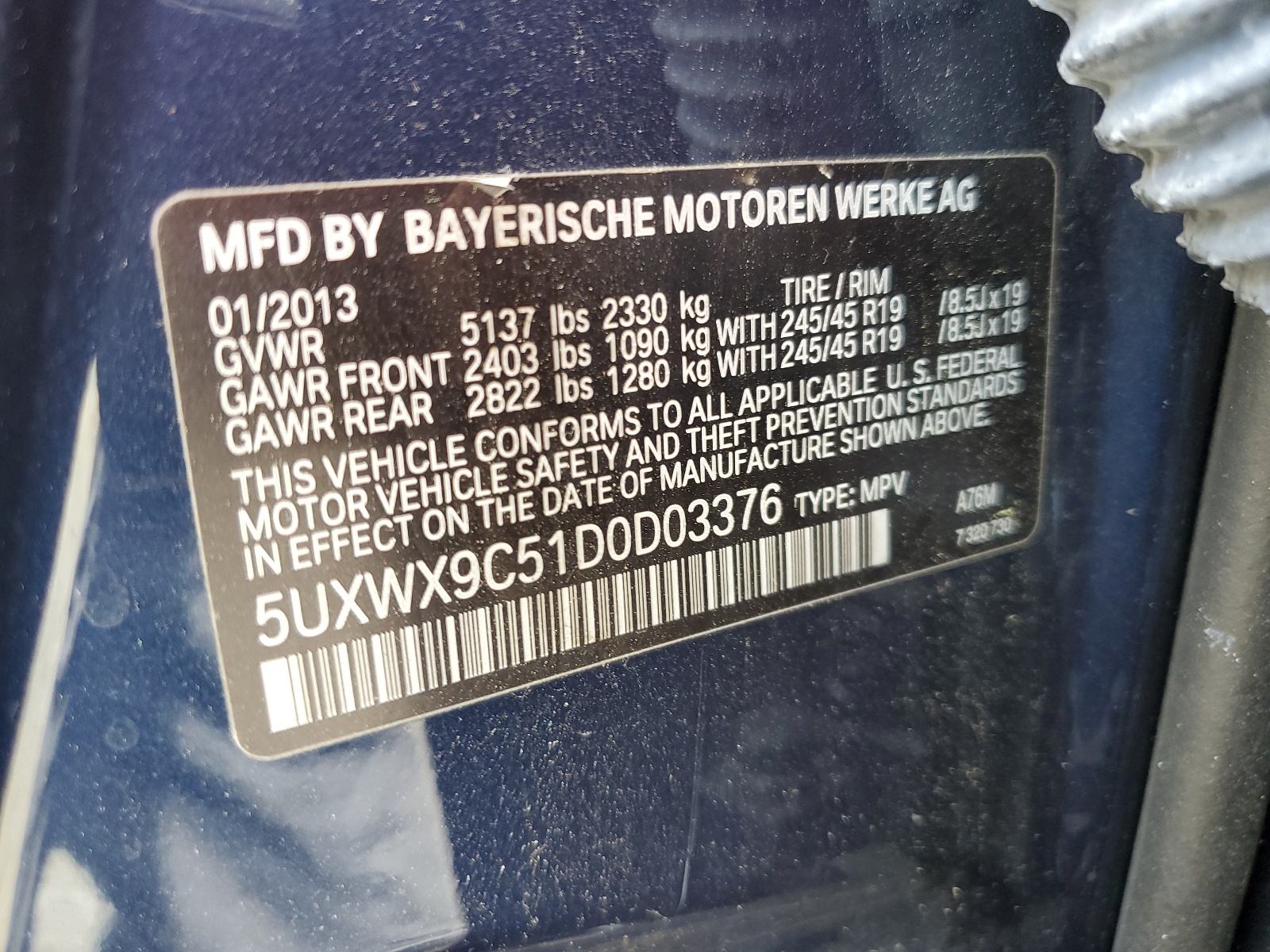 5UXWX9C51D0D03376 2013 BMW X3 xDrive28I