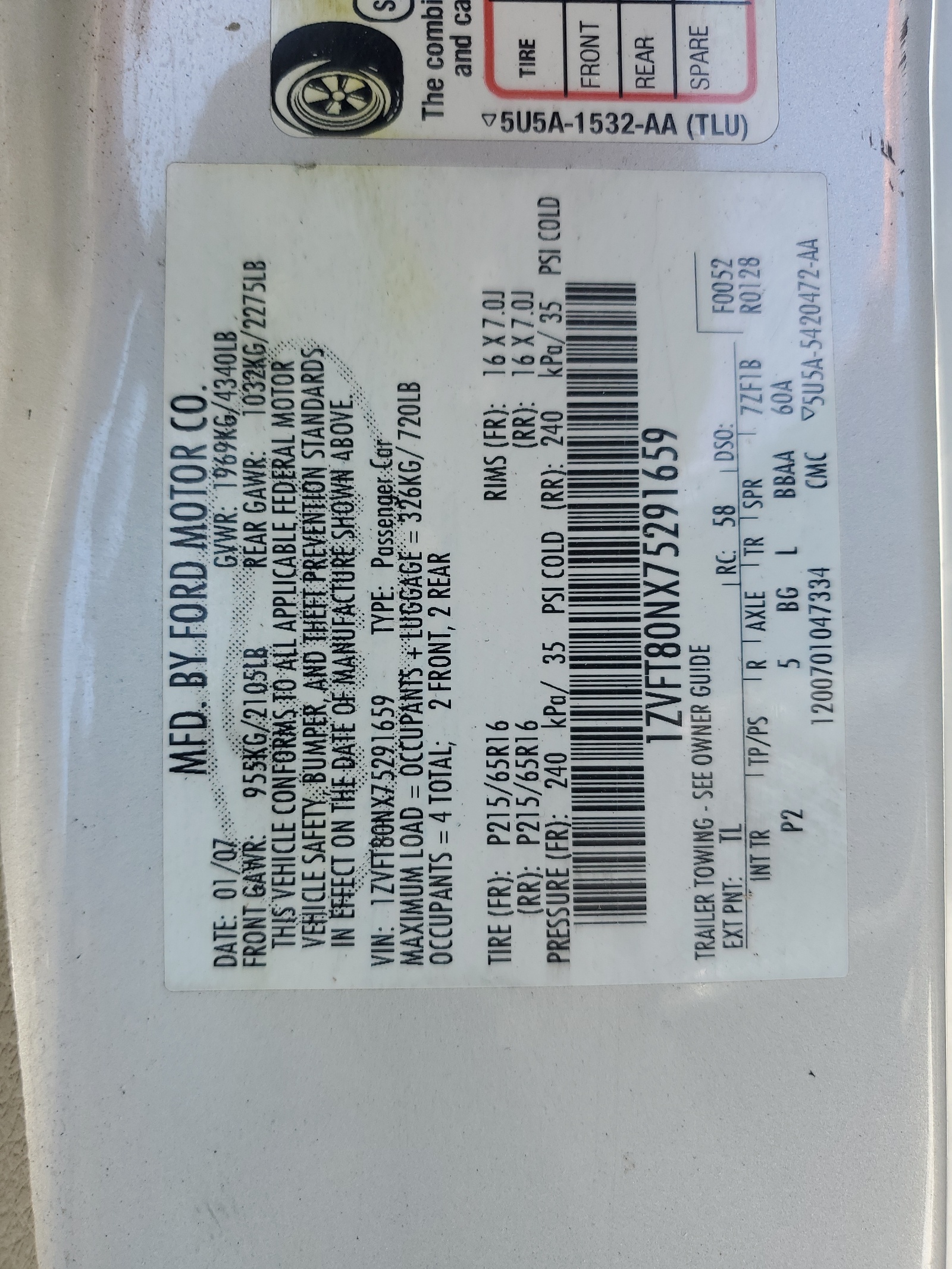 1ZVFT80NX75291659 2007 Ford Mustang