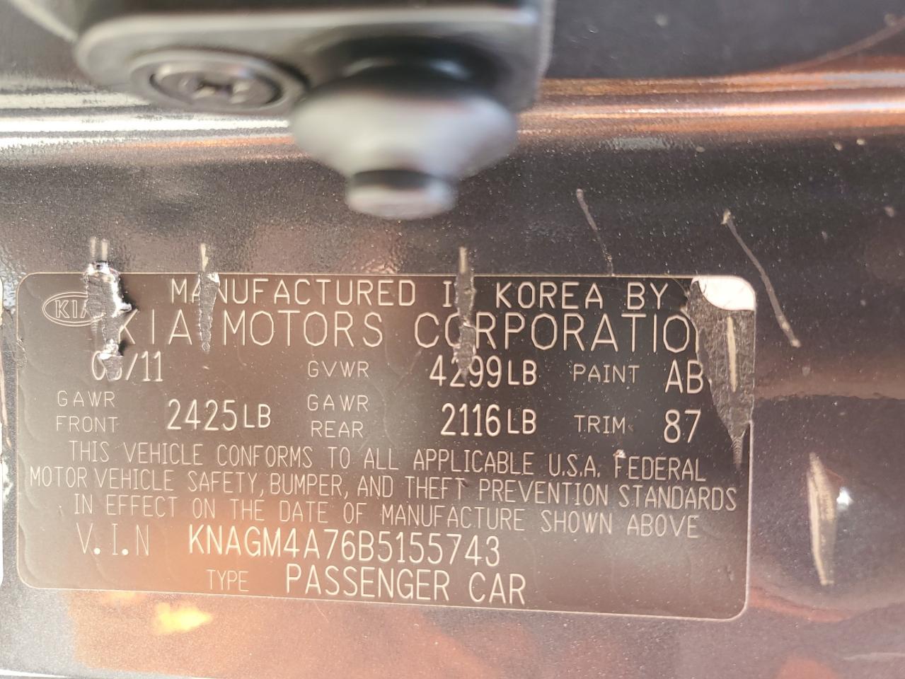 2011 Kia Optima Lx VIN: KNAGM4A76B5155743 Lot: 65093314